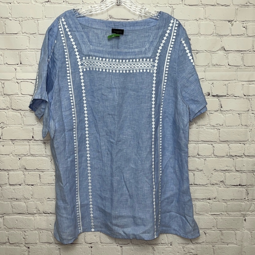 Talbots Plus Linen Peasant Top